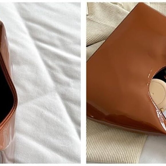 Patent Leather Hobo Bag Small Tote Women's Shoulder Purse Waterproof Compact - Picture 3 of 9
